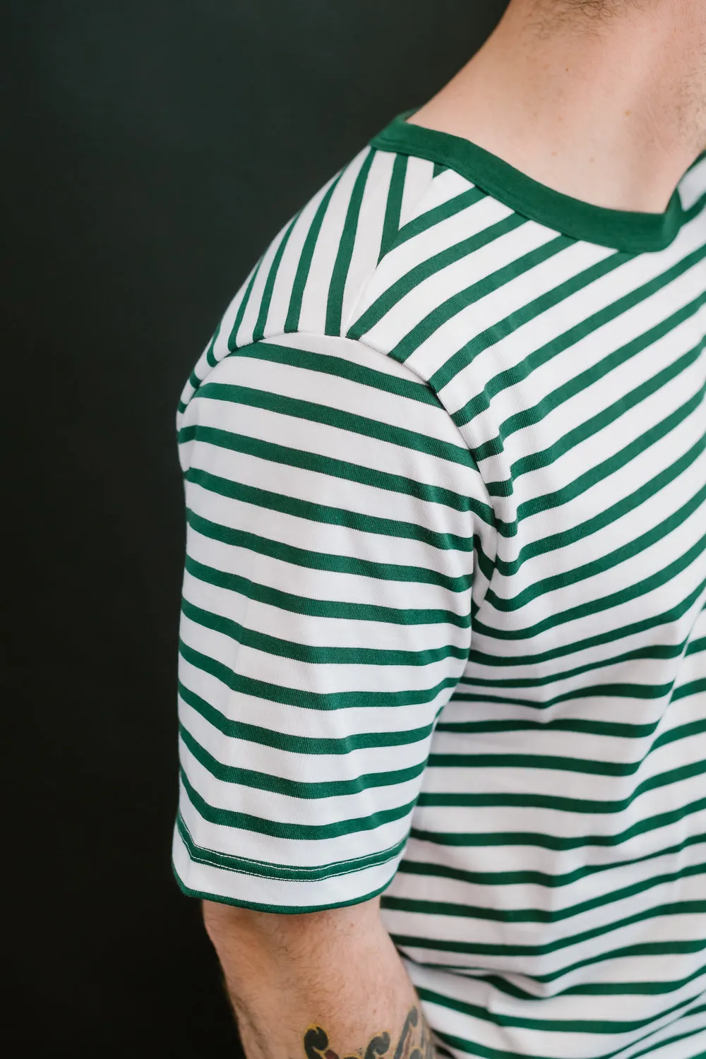 2M14.41201 - 7.9oz Circular Knit Relaxed Fit Stripe T-Shirt - Green, White