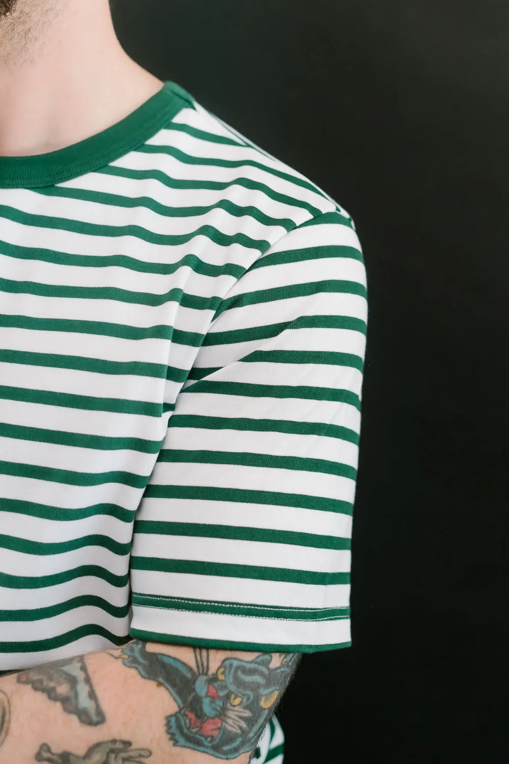 2M14.41201 - 7.9oz Circular Knit Relaxed Fit Stripe T-Shirt - Green, White