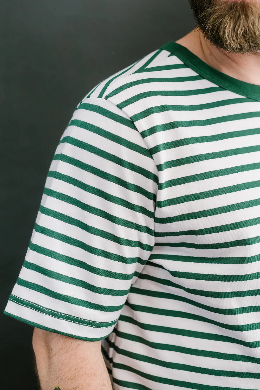 2M14.41201 - 7.9oz Circular Knit Relaxed Fit Stripe T-Shirt - Green, White