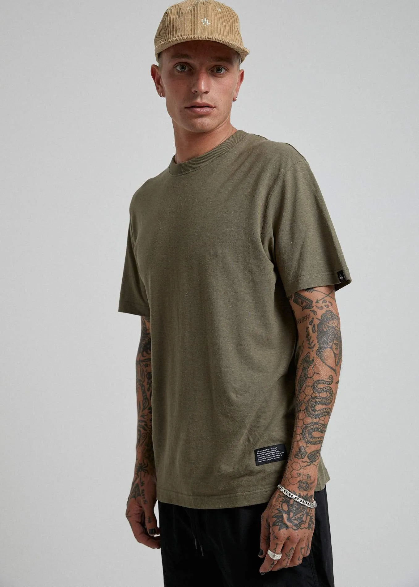 Afends Mens New Order - Hemp Retro Fit Tee - Dark Olive