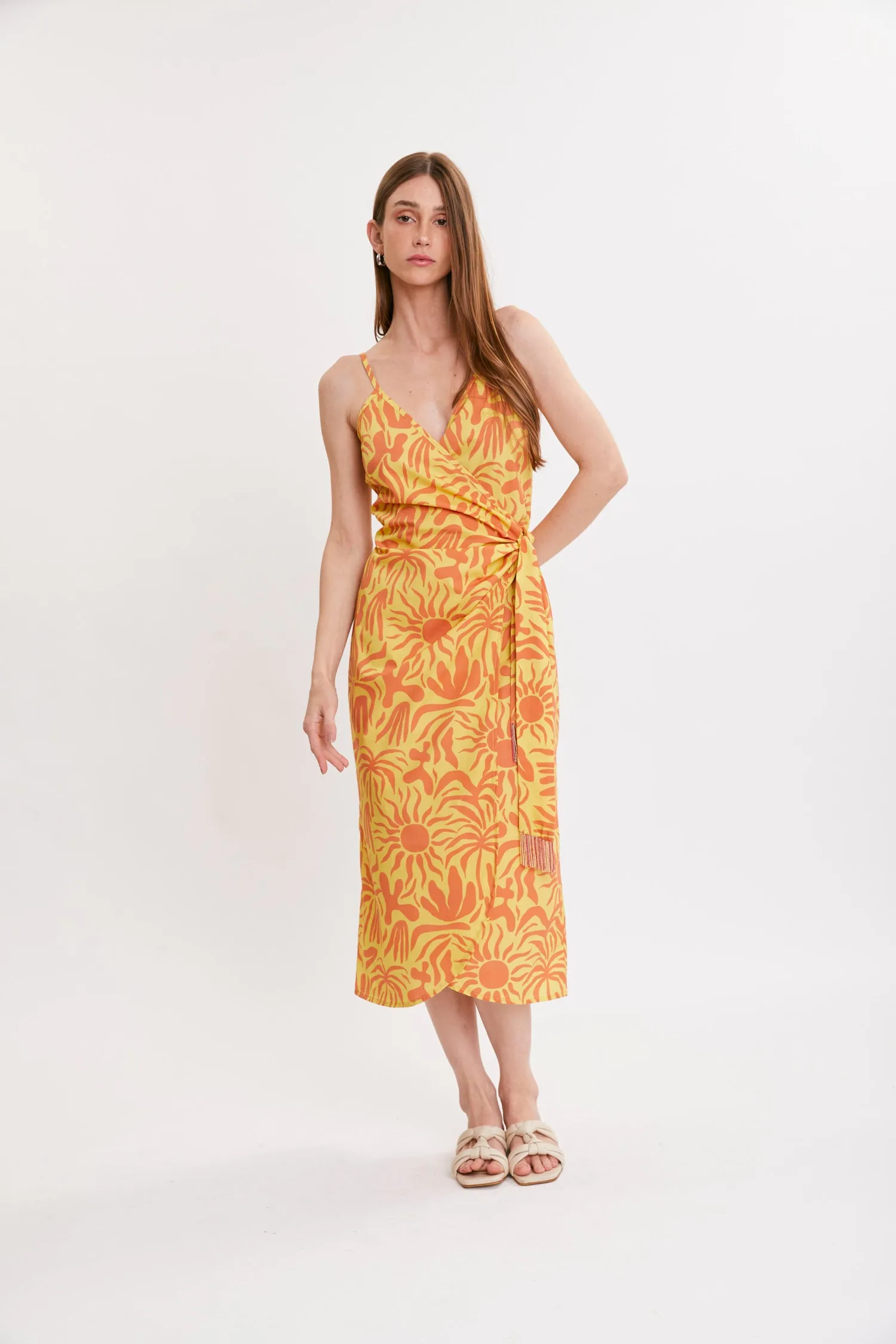 AMAIA DRESS ORANGE PALMS