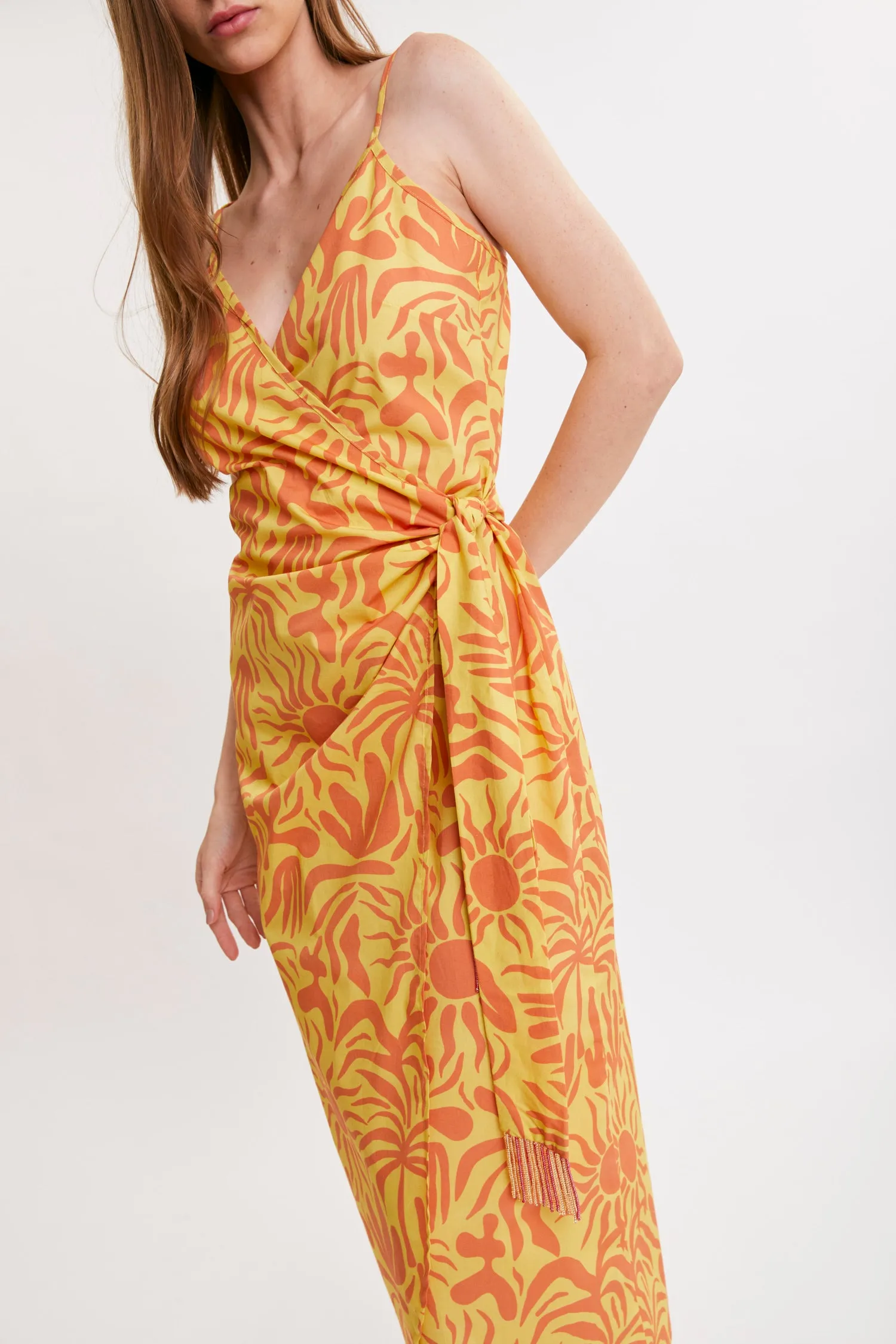 AMAIA DRESS ORANGE PALMS