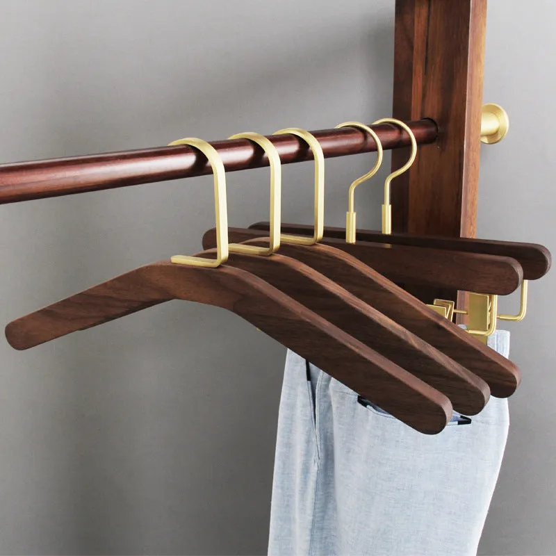 Black Walnut Solid Wood Brass Clothes Support Non-Slip Coat Hanger