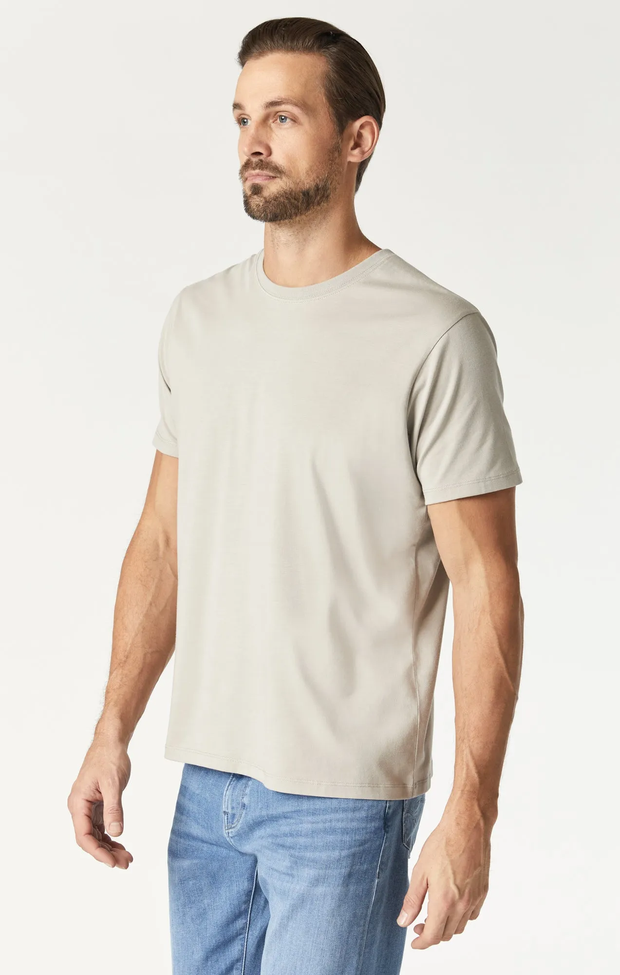 CREW NECK T-SHIRT IN SILVER LINING NATURAL DYE