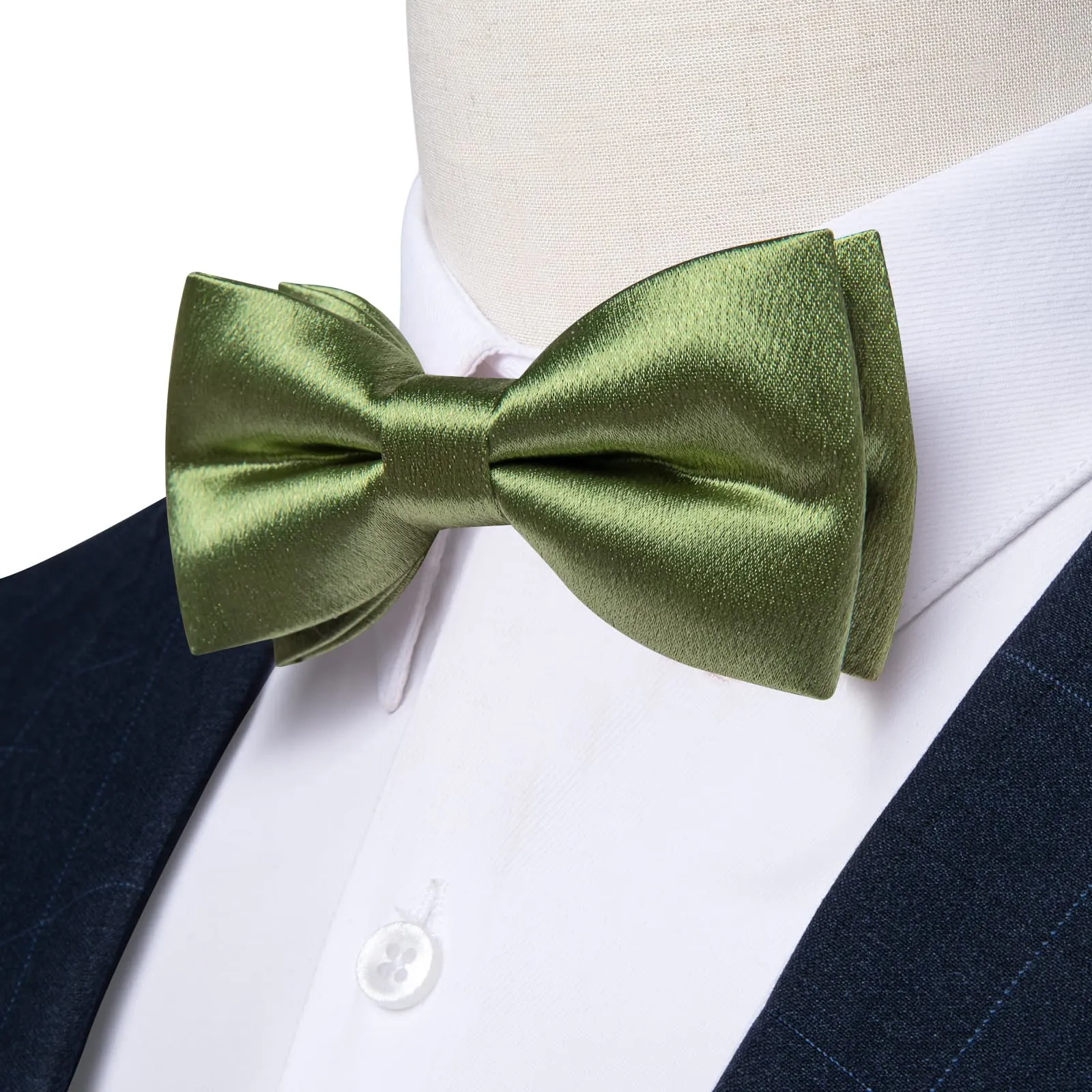 DiBanGu Silk Bow Tie Shining Sage Green Solid Mens Pre-Tied Bowtie Hanky Cufflinks Set