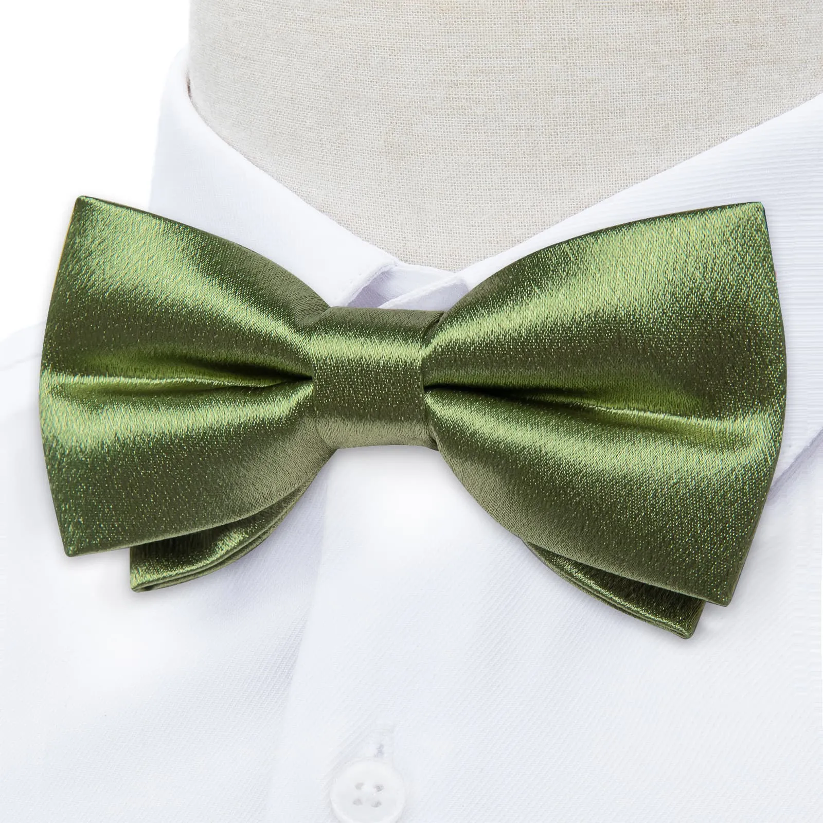 DiBanGu Silk Bow Tie Shining Sage Green Solid Mens Pre-Tied Bowtie Hanky Cufflinks Set