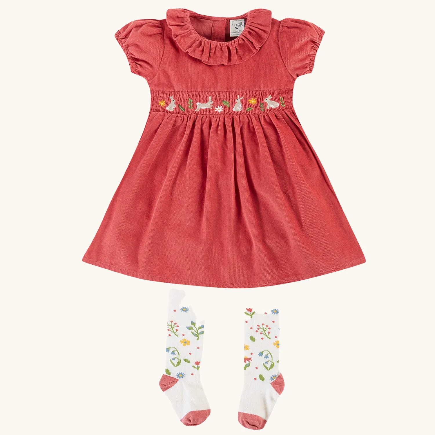 Frugi Amilie Party Dress Outfit - Rosehip / Soft White