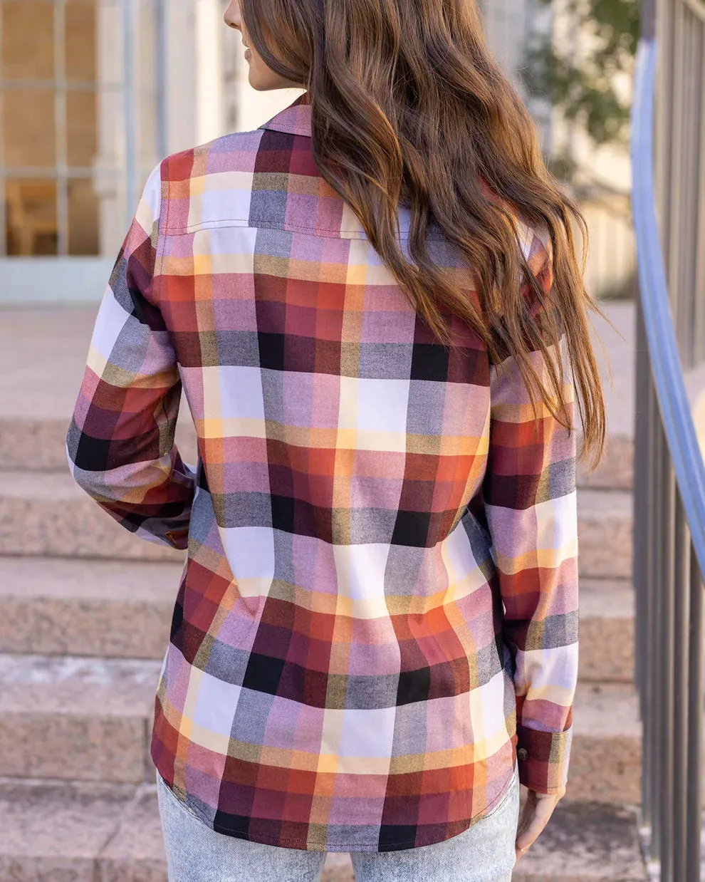 Grace & Lace Northern Plaid Flannel Top - Sunset Plaid