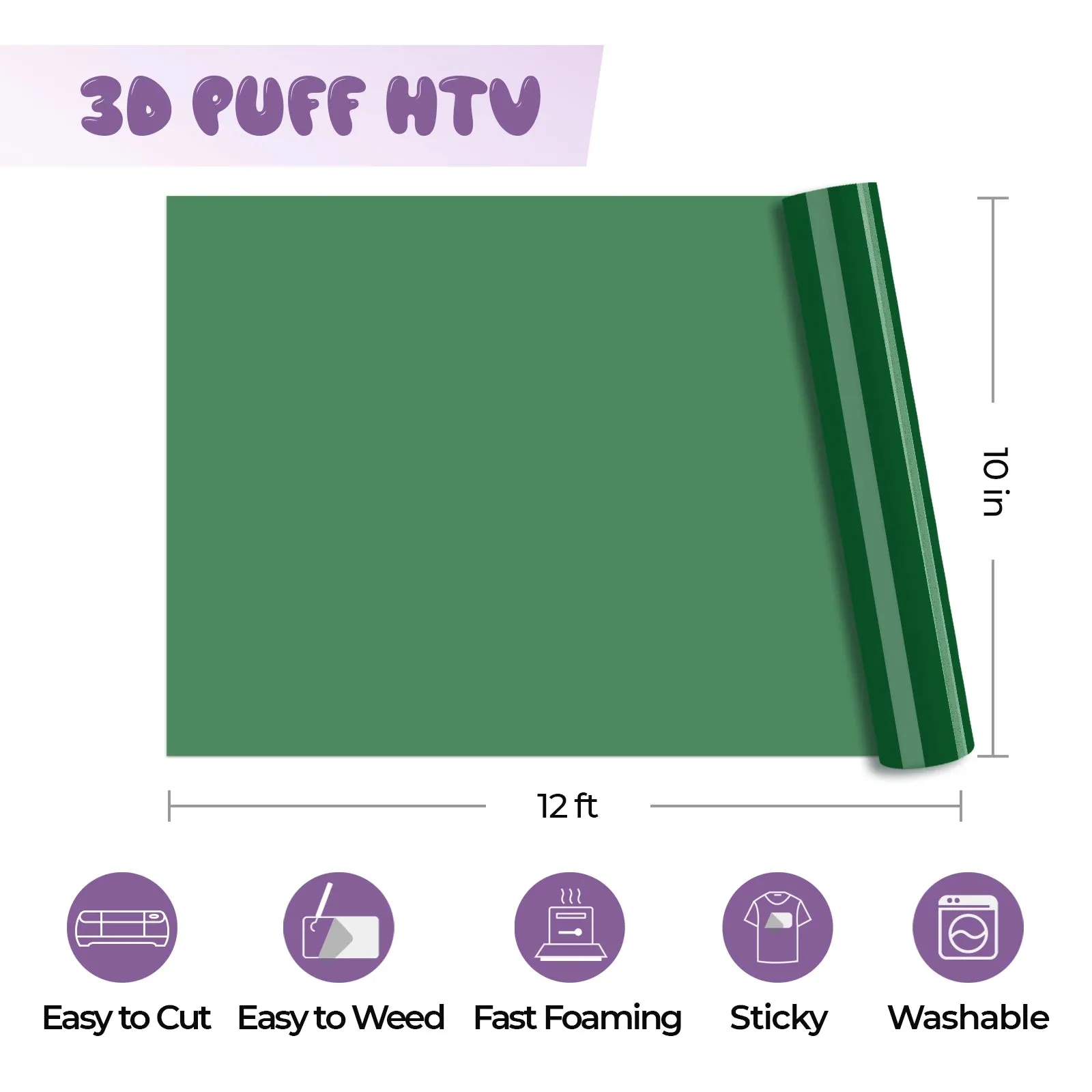 Green 3D Puff Heat Transfer Vinyl Roll