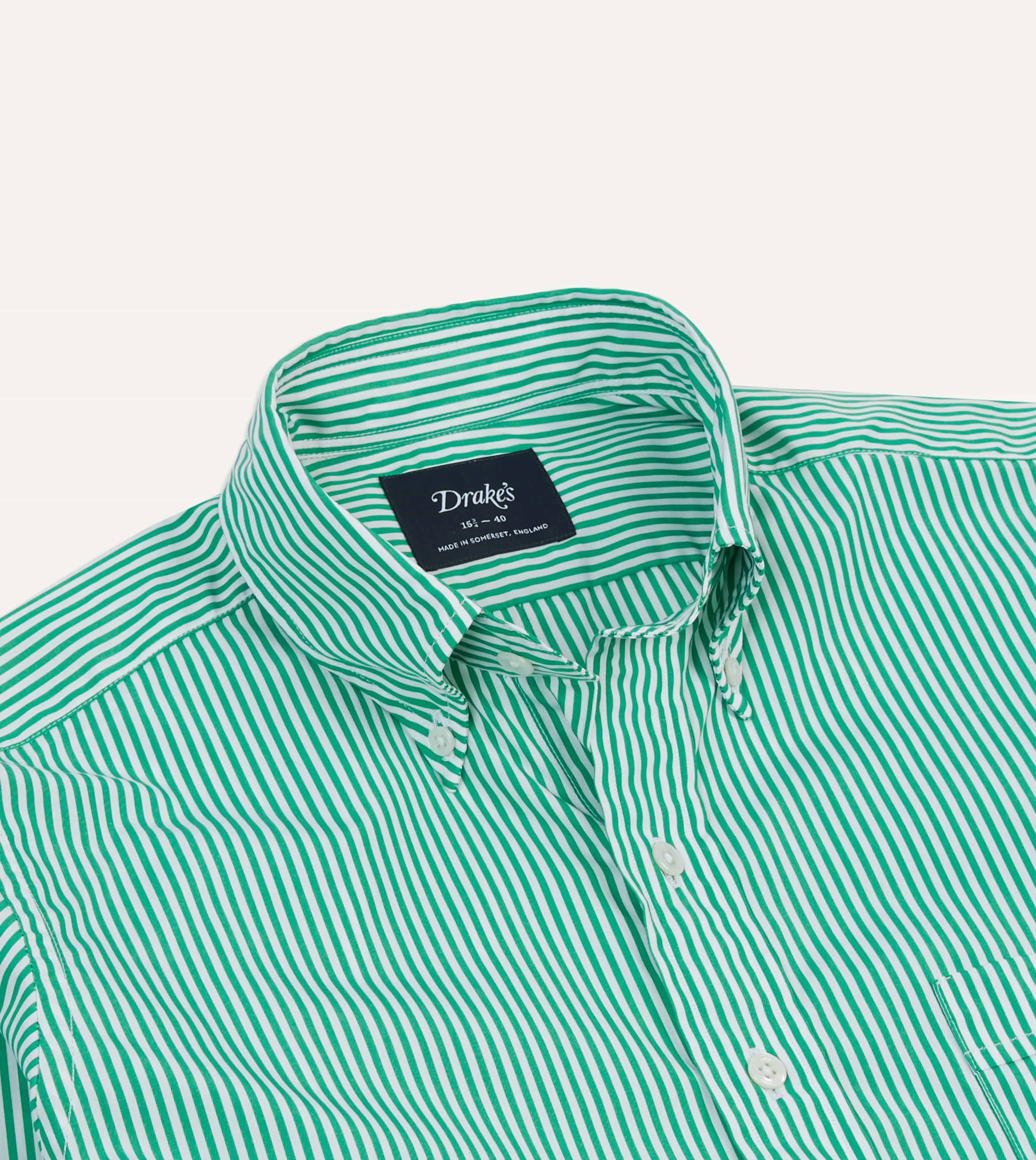 Green Narrow Stripe Cotton Poplin Button-Down Shirt