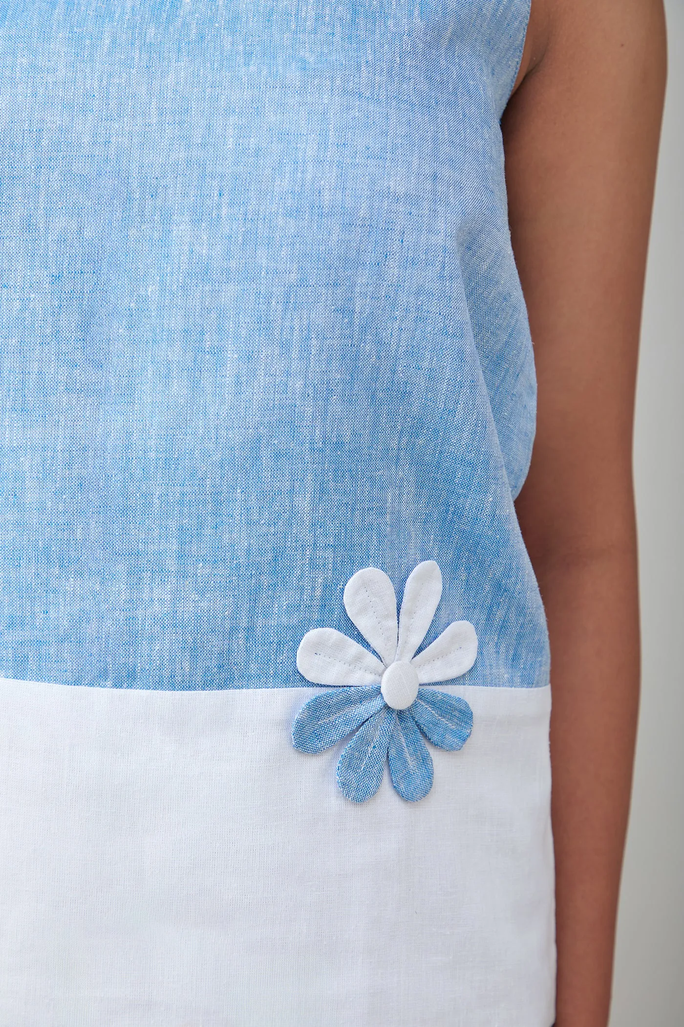 Hemp And Bamboo Contrast Sleeveless Flower Top Blue