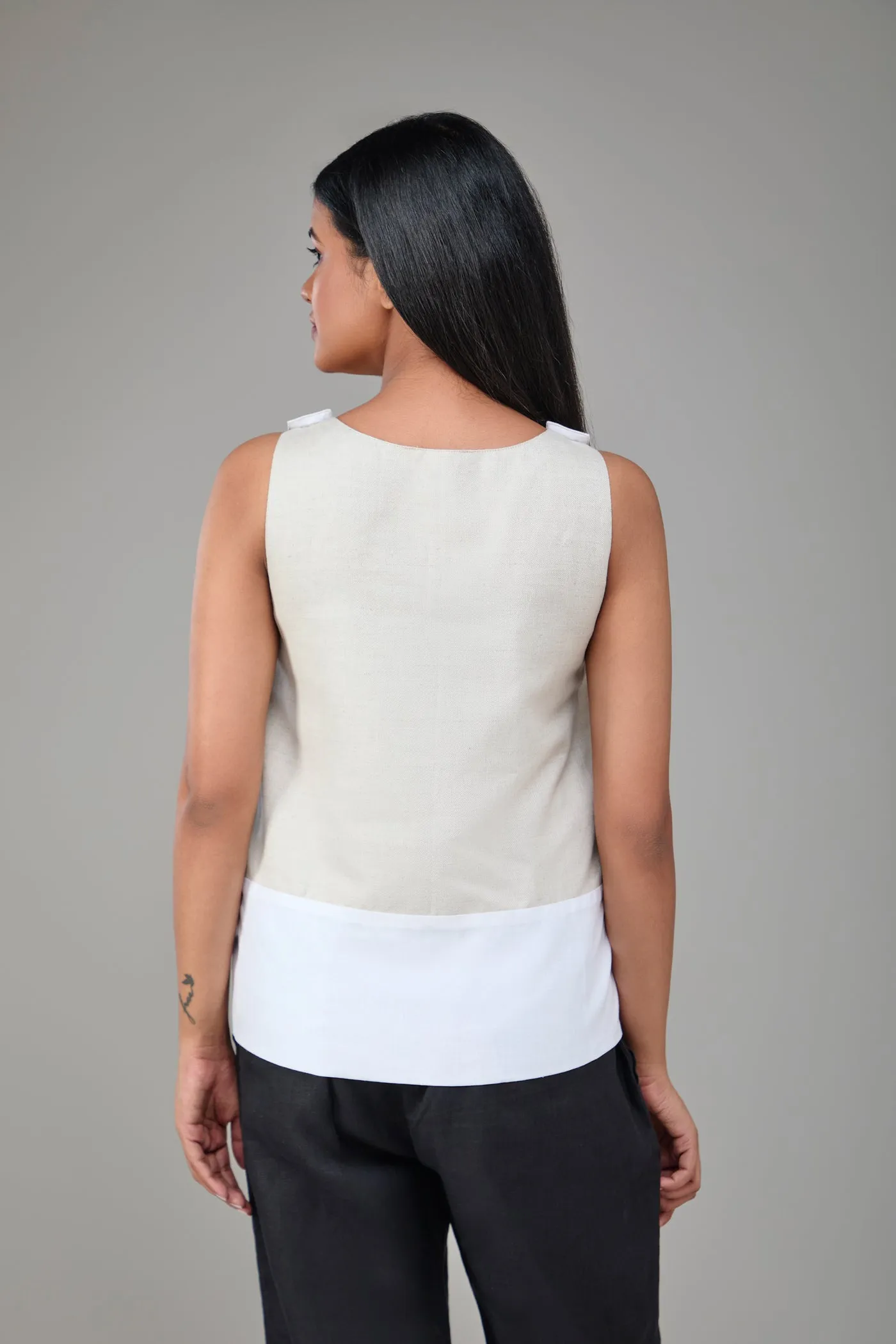 Hemp And Bamboo Contrast Sleeveless Flower Top Natural