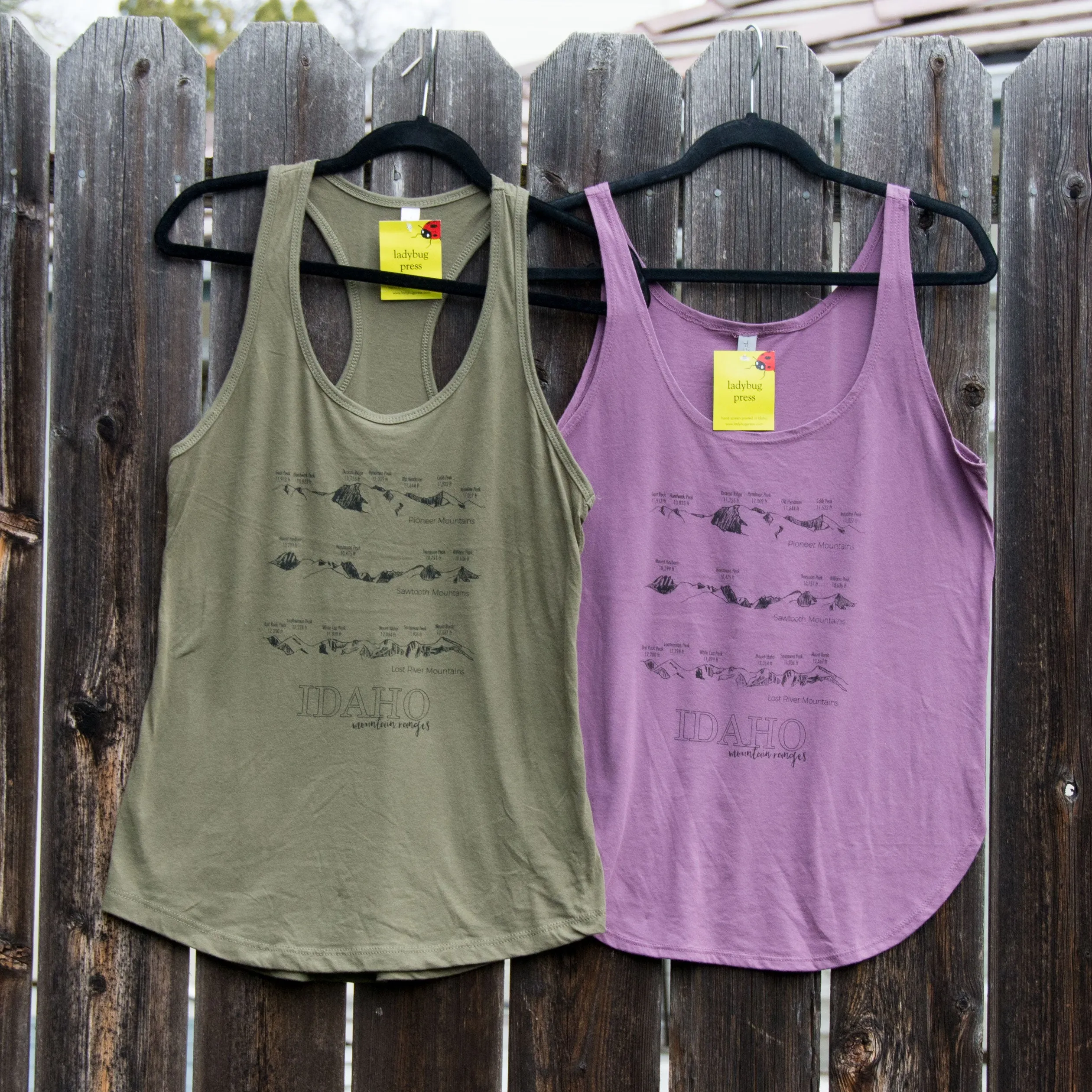 Idaho Mountain Ranges Women's tank top, screen printed with eco-friendly waterbased inks, adult sizes