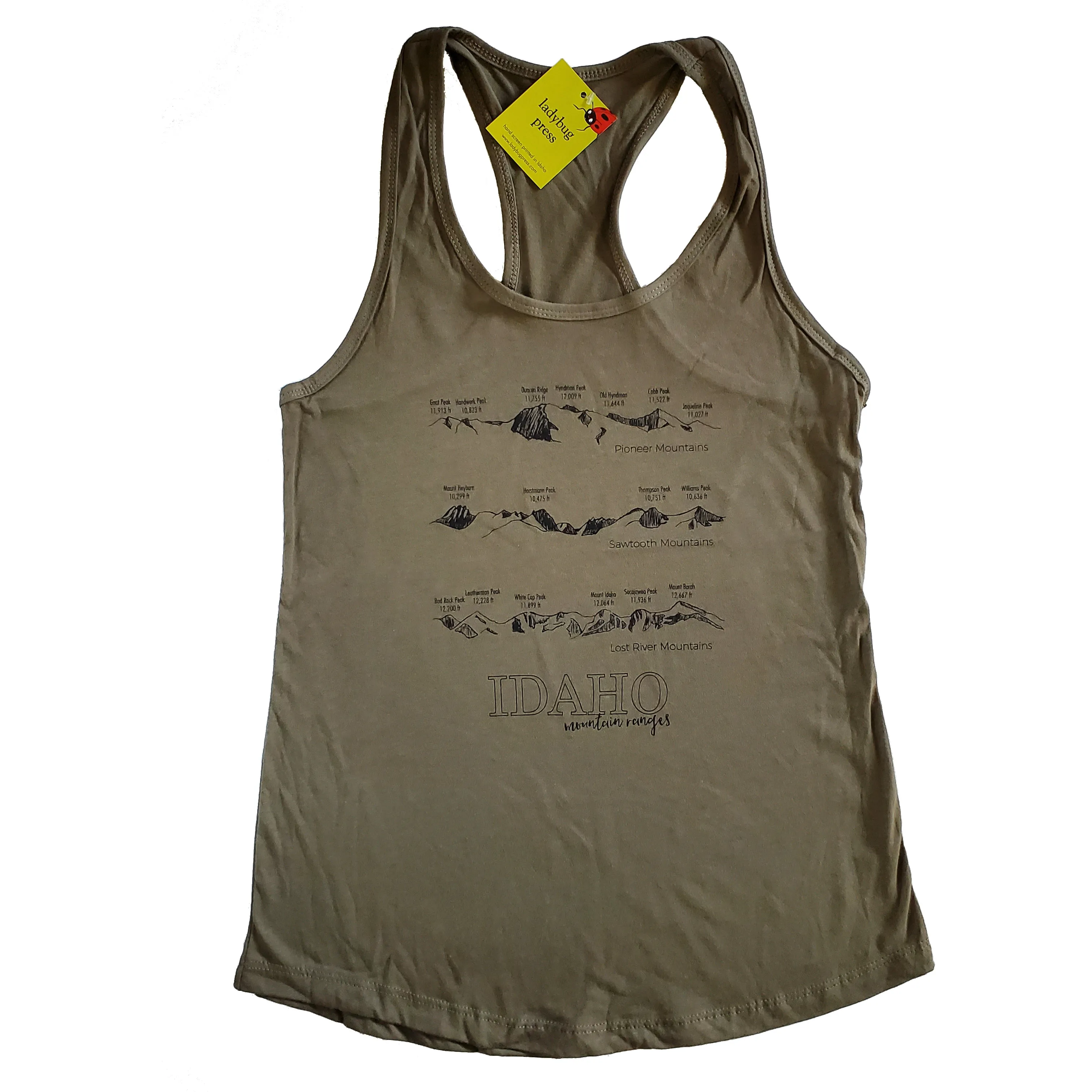 Idaho Mountain Ranges Women's tank top, screen printed with eco-friendly waterbased inks, adult sizes