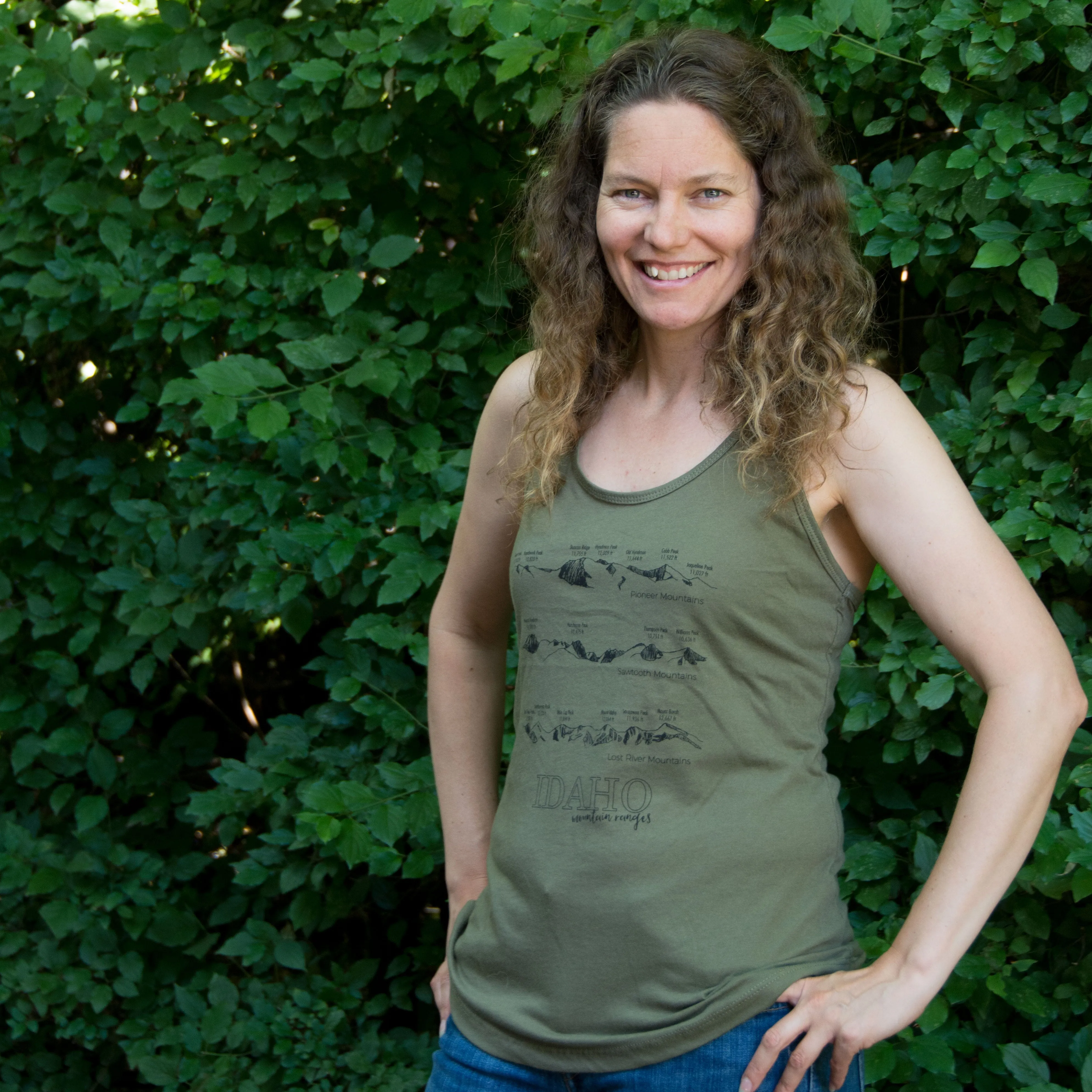 Idaho Mountain Ranges Women's tank top, screen printed with eco-friendly waterbased inks, adult sizes