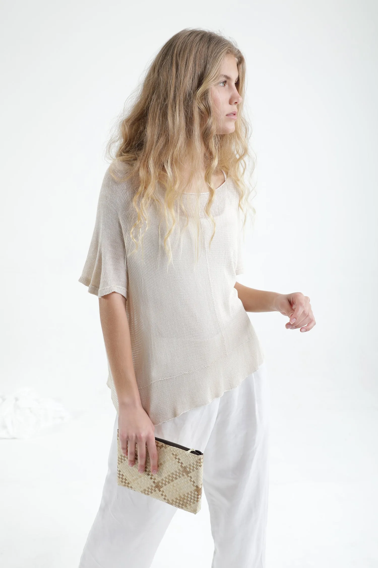 Ivory Boat neck loose knit T- shirt