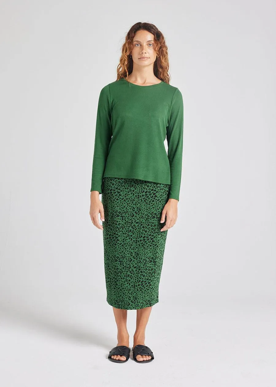 Kelly Ribbed Long Sleeve Bamboo Top - Forest Green