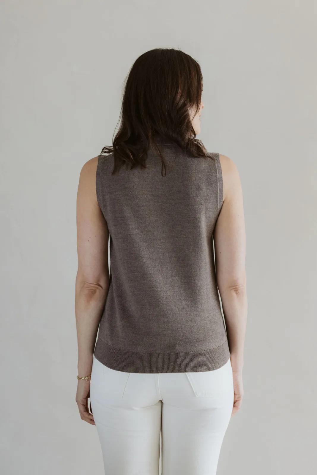 Merino Polo Neck Singlet - Cinnamon