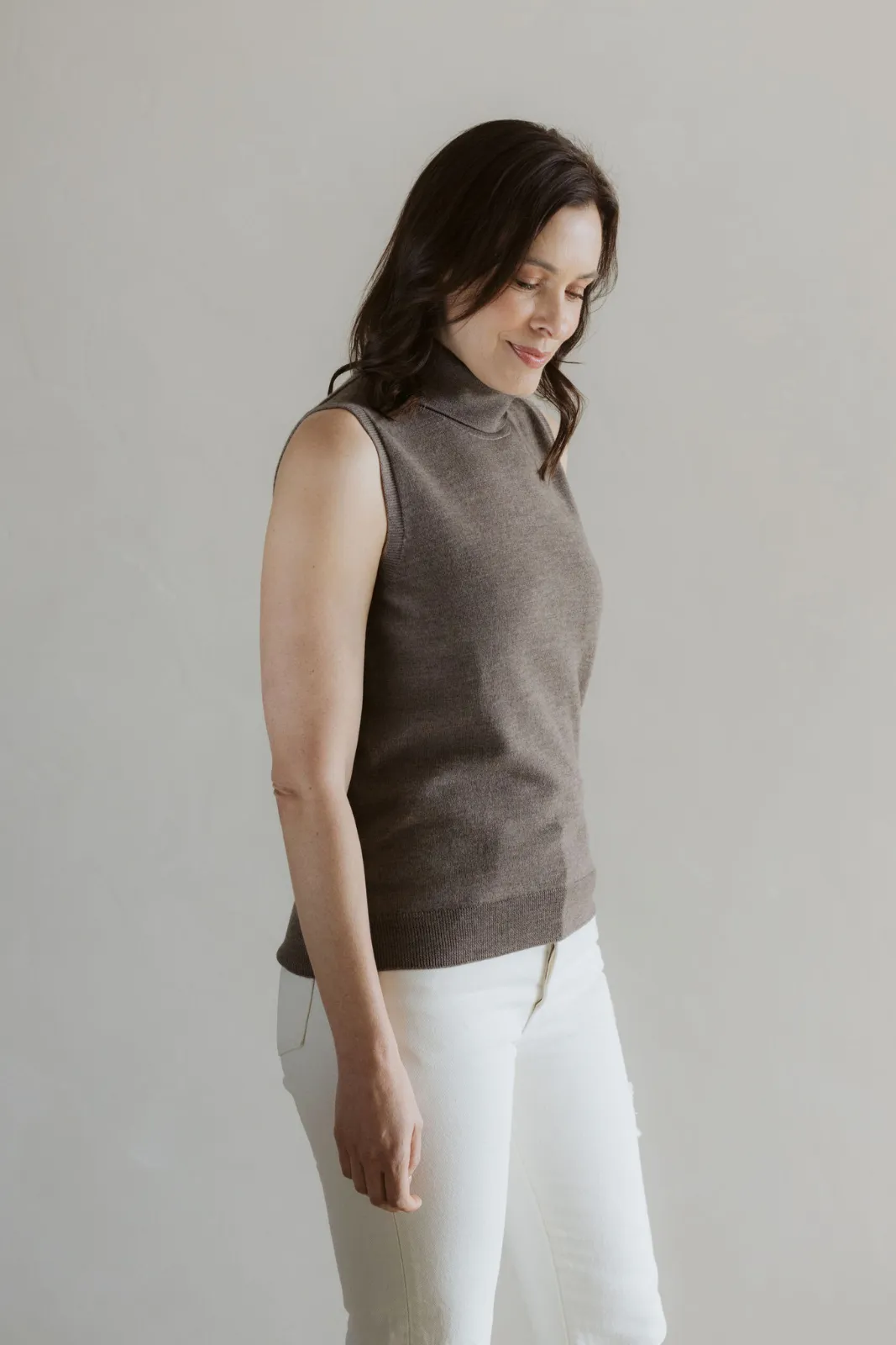 Merino Polo Neck Singlet - Cinnamon