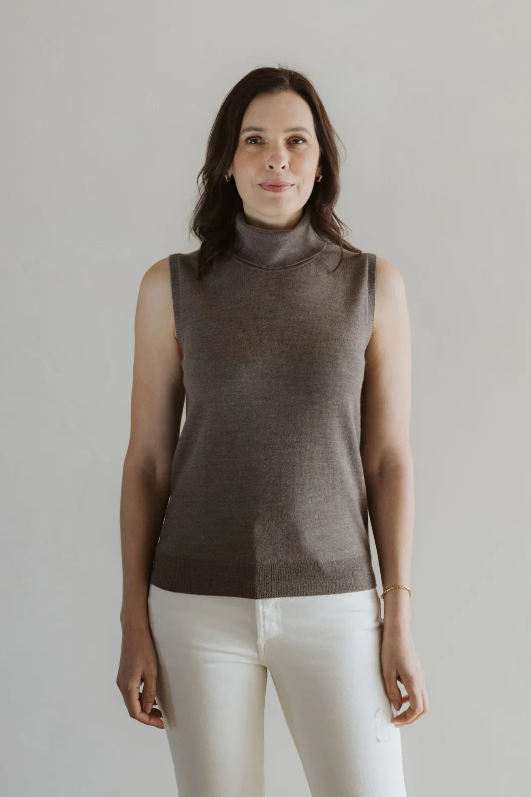 Merino Polo Neck Singlet - Cinnamon