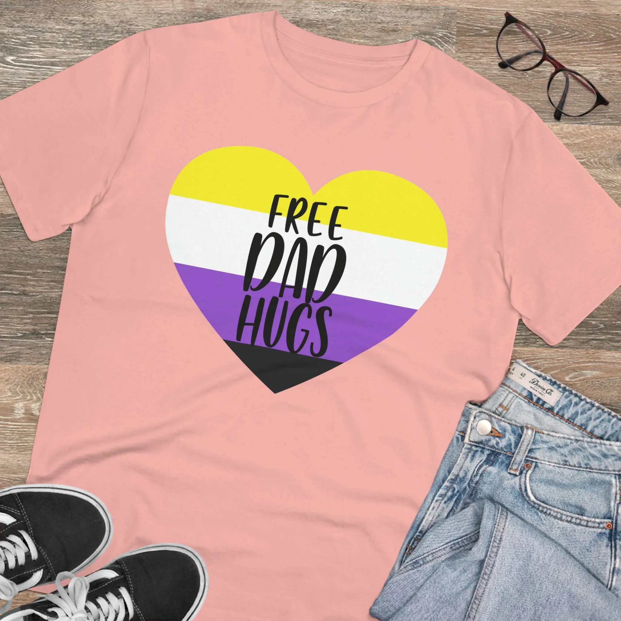 Non Binary Pride Flag T-shirt Unisex Size - Free Dad Hugs