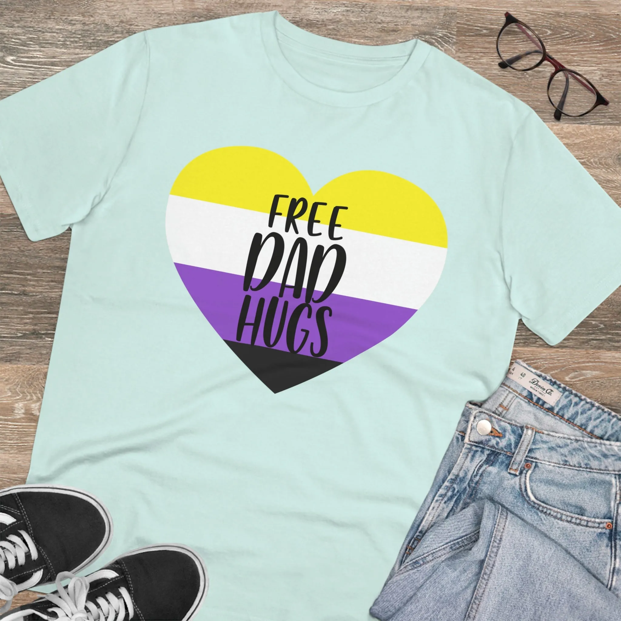 Non Binary Pride Flag T-shirt Unisex Size - Free Dad Hugs