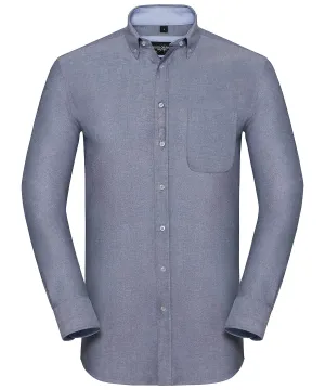 Oxford Navy/Oxford Blue - Long sleeve tailored washed Oxford shirt