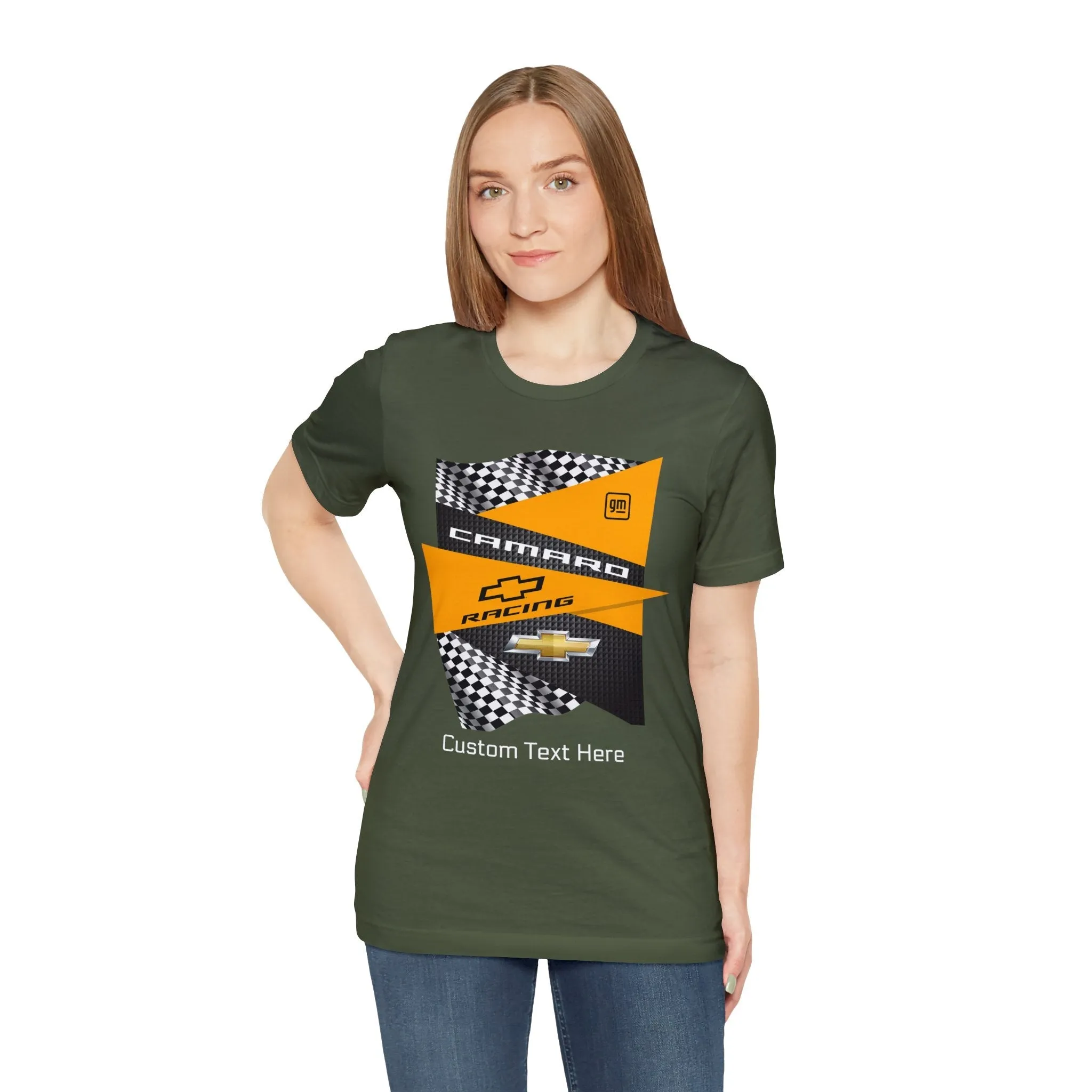 Personalized Camaro Yellow Checkered Jersey Short Sleeve Tee