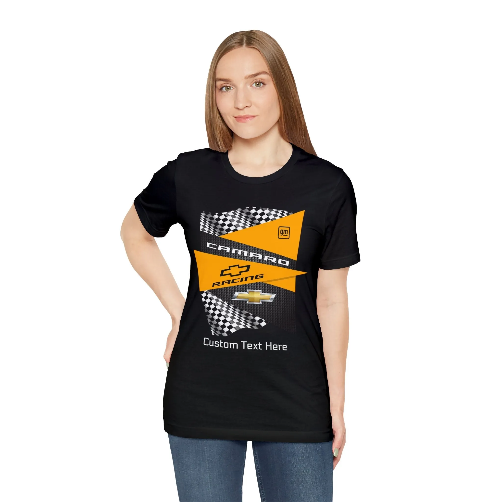 Personalized Camaro Yellow Checkered Jersey Short Sleeve Tee