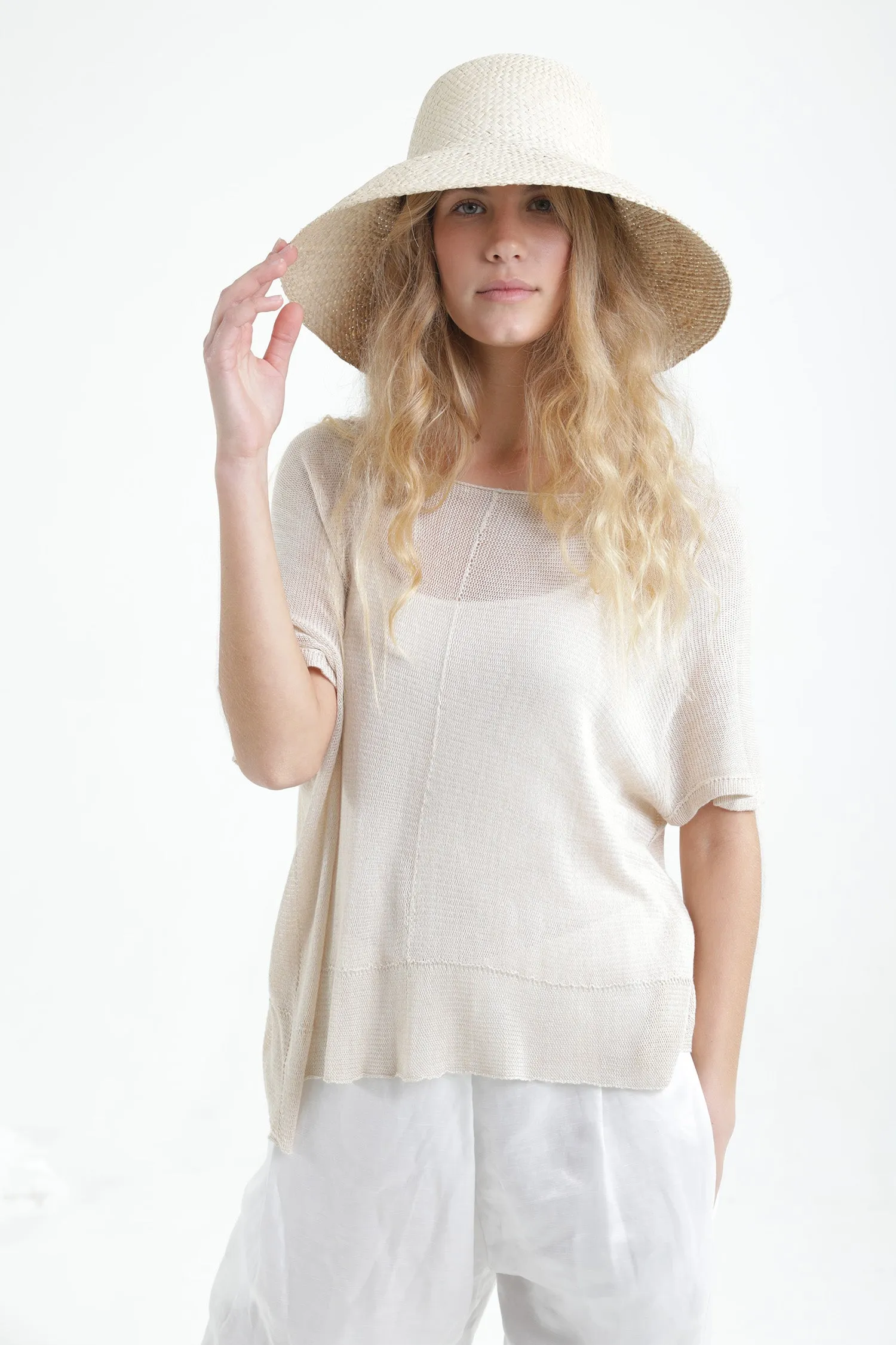 Powder Pink Boat neck loose knit T- shirt