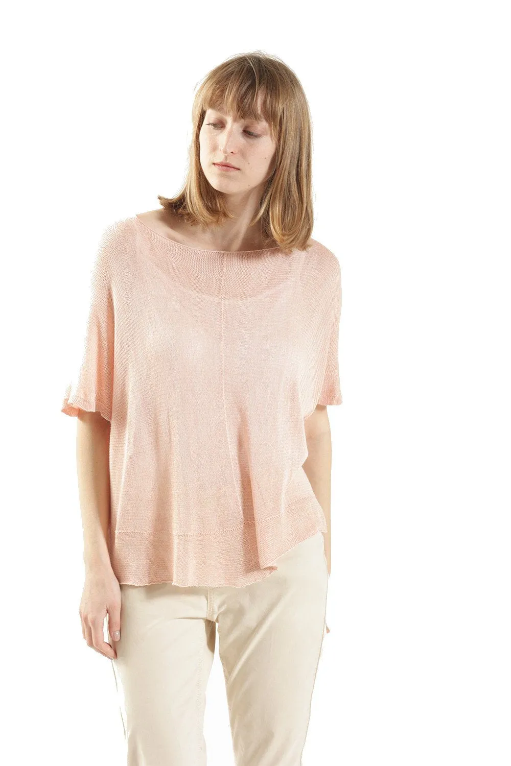 Powder Pink Boat neck loose knit T- shirt