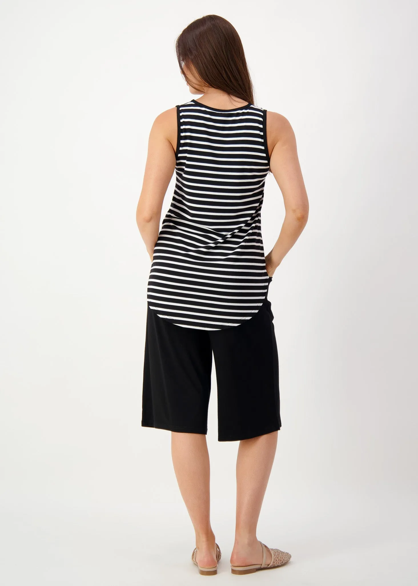 Rihanna V-Neck Bamboo Tank Top - Black & White Stripe