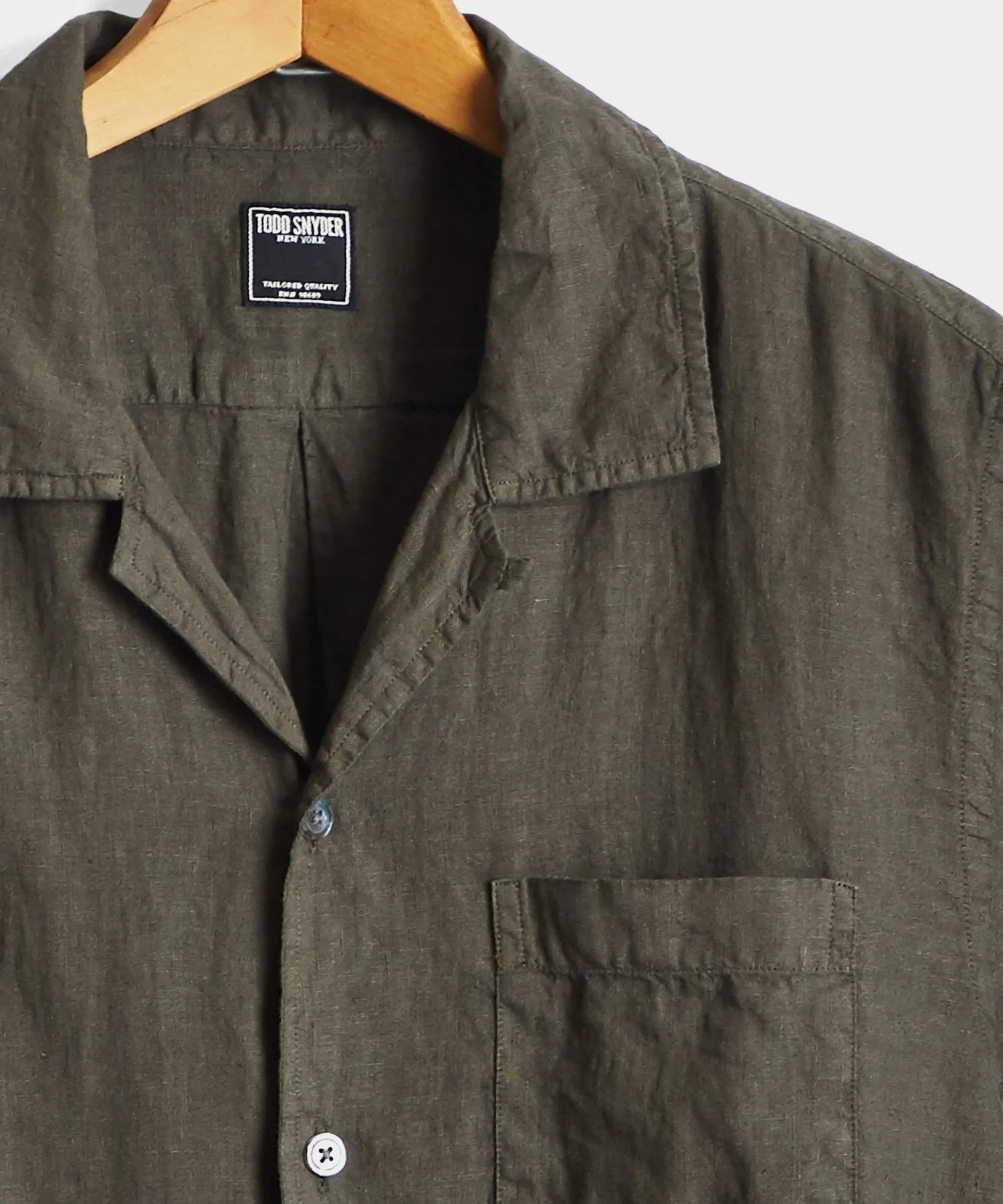 Short Sleeve Linen Camp Collar Shirt in Olive