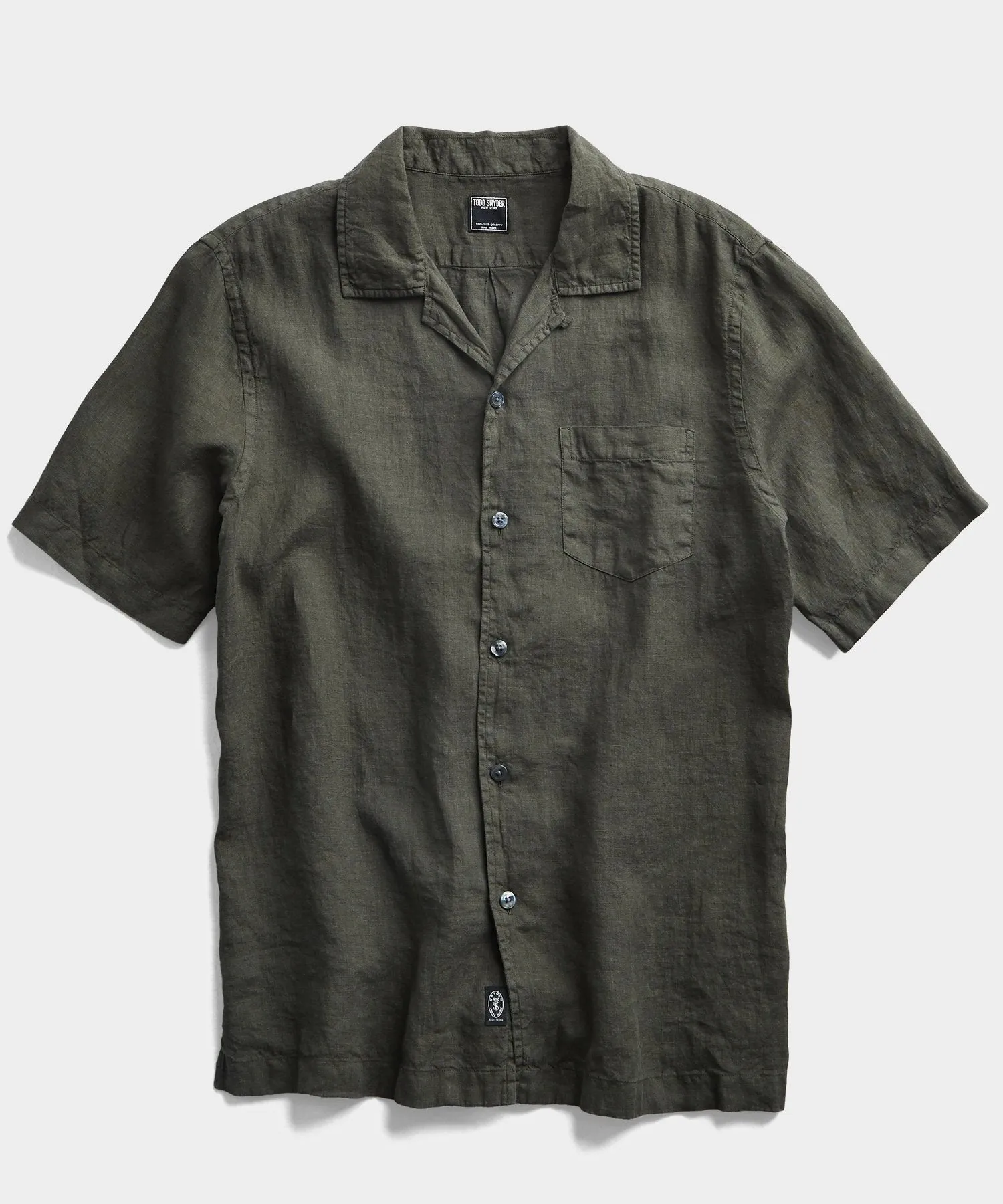 Short Sleeve Linen Camp Collar Shirt in Olive