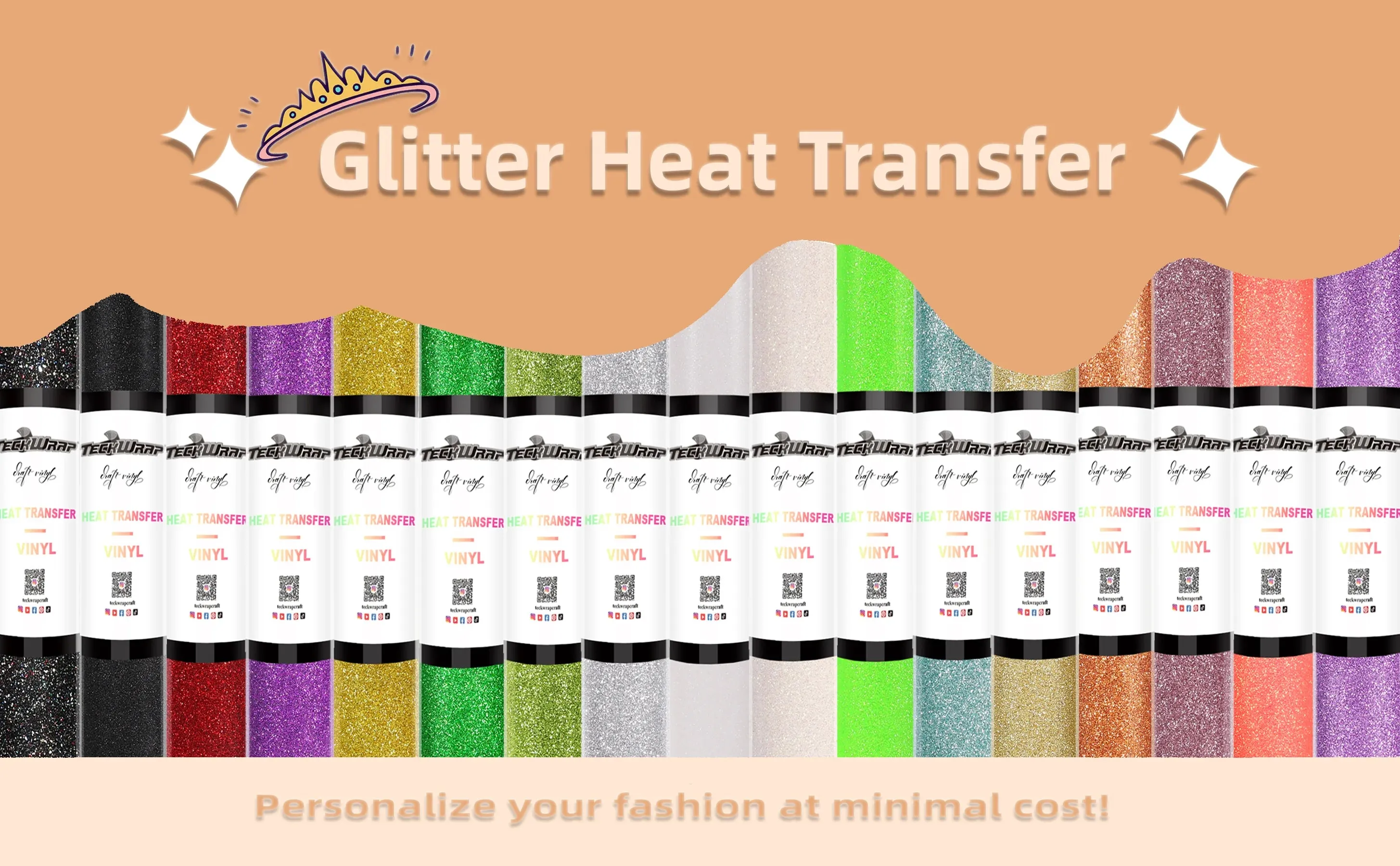 Teckwrap Glitter Heat Transfer Vinyl - Black | Durable & Sparkling Designs for Tees, Hoodies, Hats, and More!