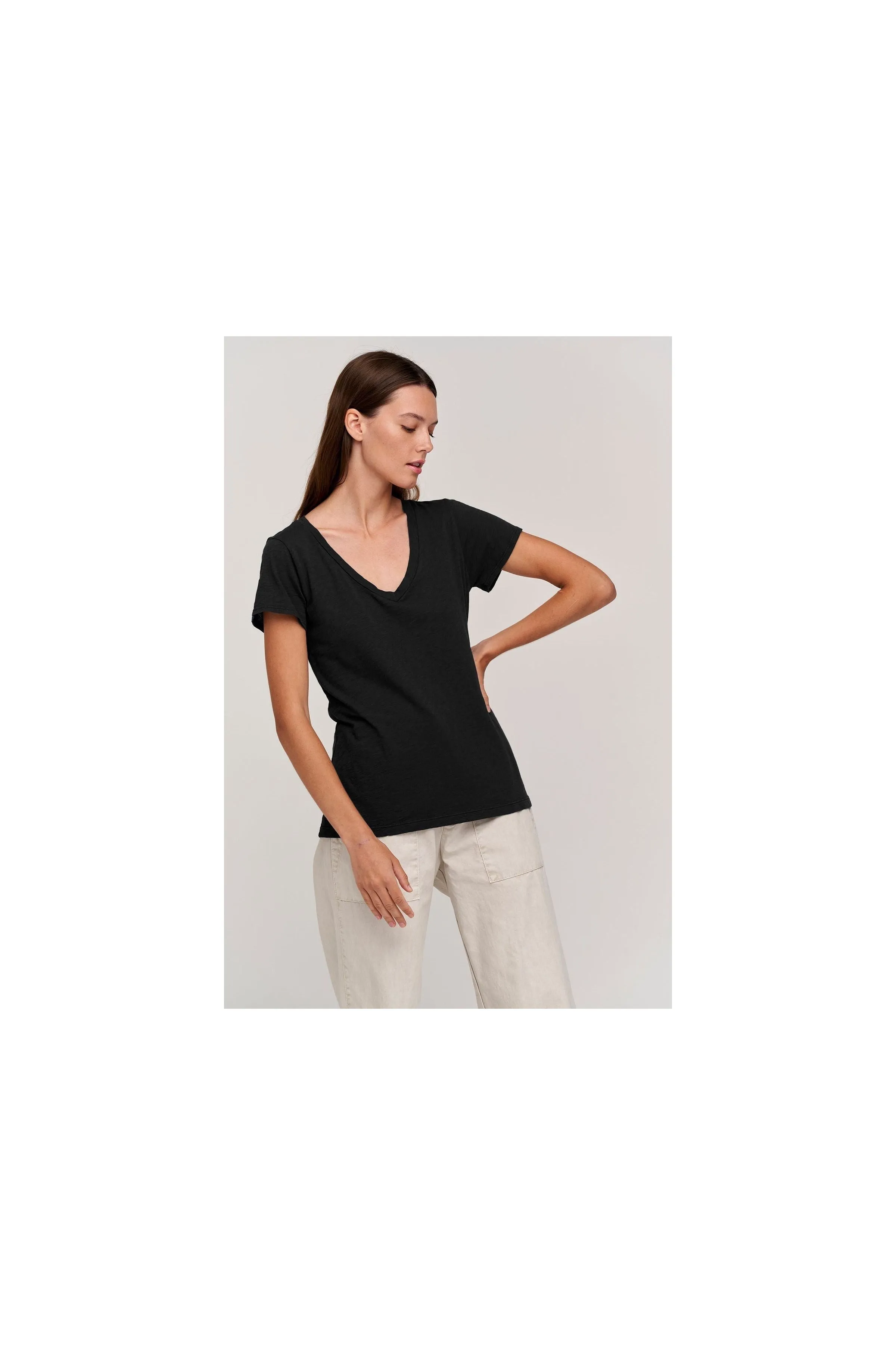 Velvet by Graham & Spencer Lilith Cotton Slub V-Neck Tee | Black