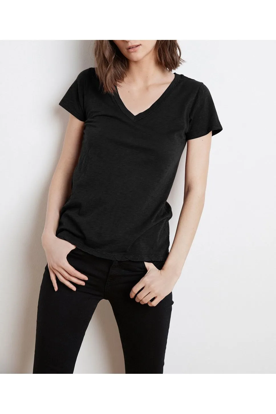 Velvet by Graham & Spencer Lilith Cotton Slub V-Neck Tee | Black