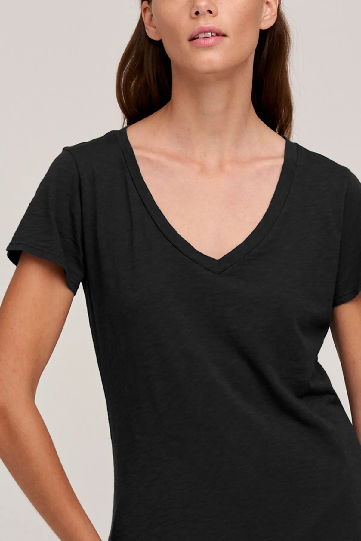 Velvet by Graham & Spencer Lilith Cotton Slub V-Neck Tee | Black