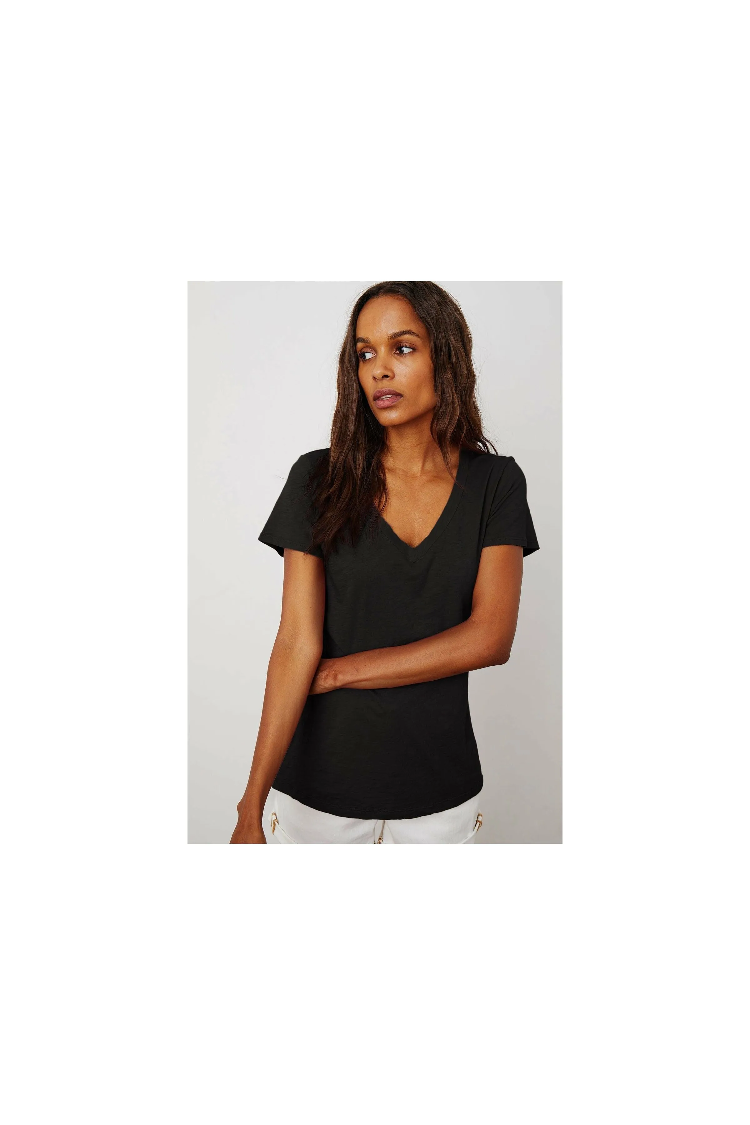 Velvet by Graham & Spencer Lilith Cotton Slub V-Neck Tee | Black