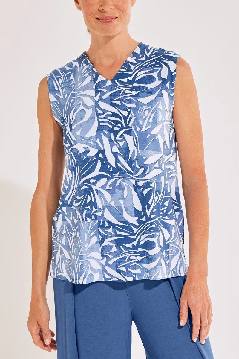 Women's Vedra V-Neck Tunic Top  |  Warm Angelica Abstract Leaves