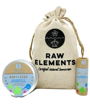 Zero-Waste Bundle Baby   Kids SPF 30 Organic Sunscreen with Lotion Tin 3oz, Lotion Stick 1oz and Hemp Drawstring Bag